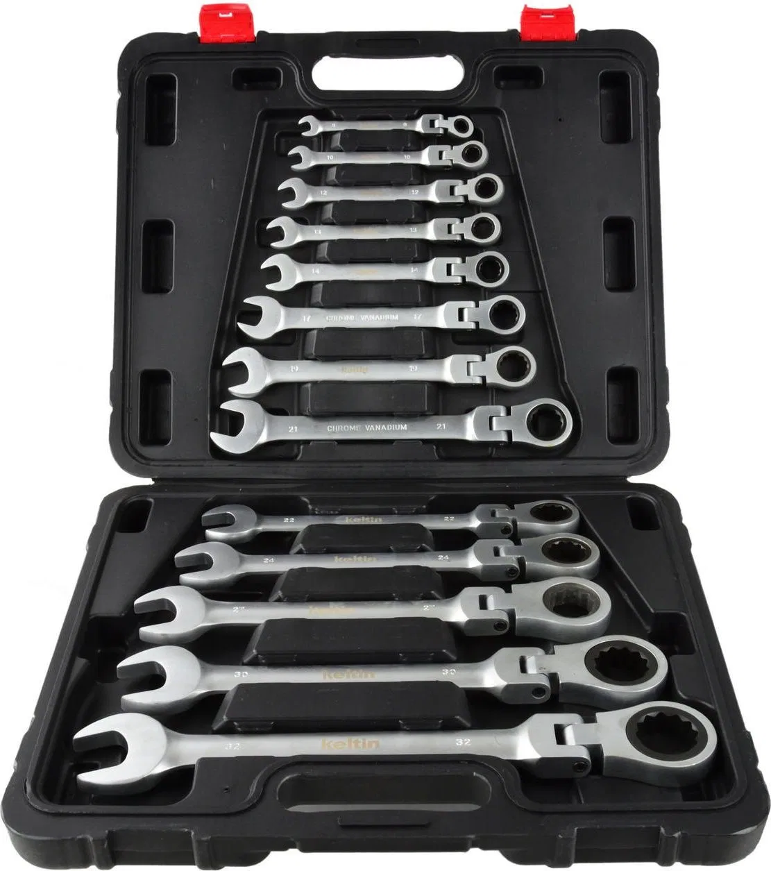 Geko Klappschlüssel mit Ratsche, 8–32 mm, 13-teilig (2)