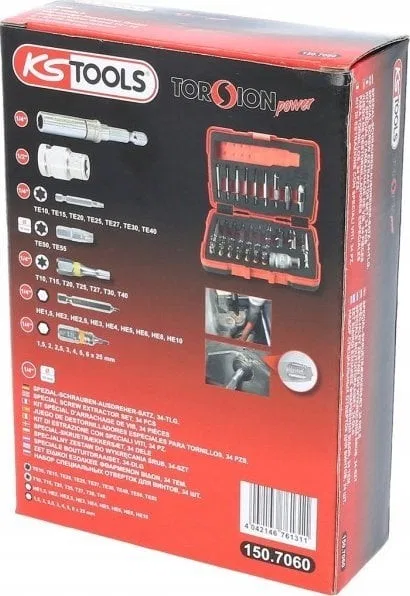 34-teiliges Set mit Schraubenausdrehern für beschädigte Schrauben von KS TOOLS, 1/4" und 10 mm