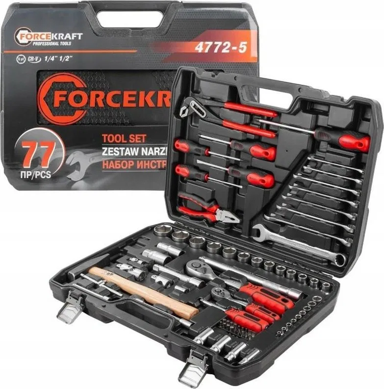 Forcekraft-Werkzeugsatz 1/4"- und 1/2"-Werkzeugsatz, 77-teilig (4–32 mm) (Sechskant)