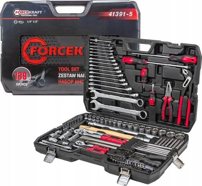 Forcekraft-Werkzeugsatz 1/4"- und 1/2"-Werkzeugsatz, 139-teilig (4–32 mm) (Sechskant)
