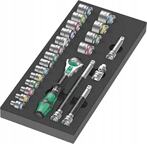 Werkzeugset Wera Wera 9721 Schaumstoff-Tray 8000 B Zyklop Ratschen-Set 3/8" Set 1, 23-teilig, Werkzeugset (schwarz/grau, Ratsche und Steckschlüsseleinsätze)