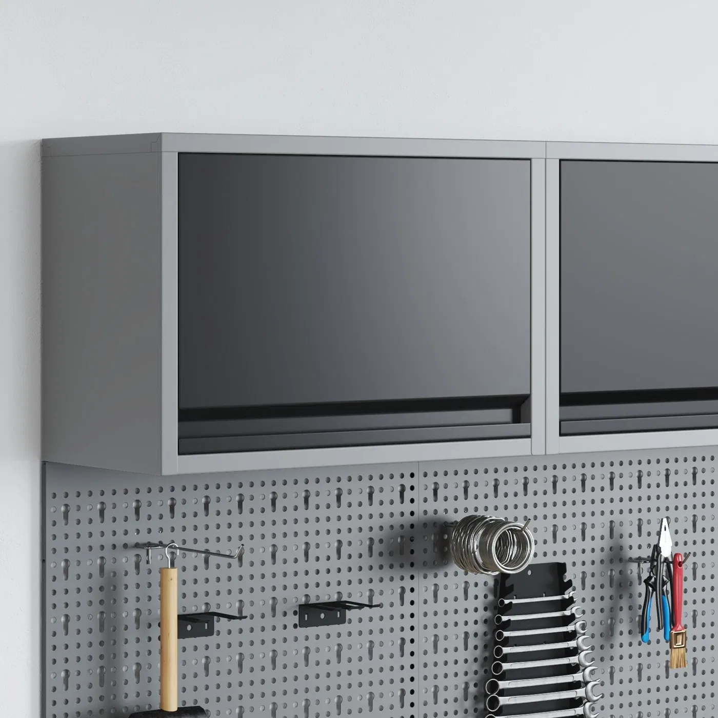 Wand-Werkzeugschrank mit Gasfeder-Türen, schwarz, 50 x 25 x 35 cm