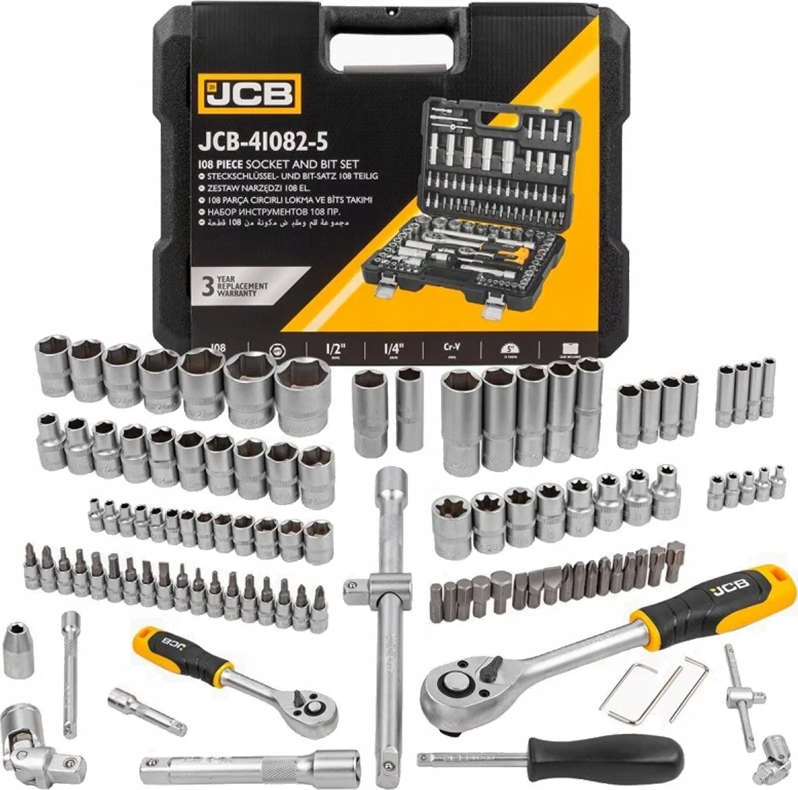 JCB-Werkzeugsatz JCB-Schlüsselsatz, 108-teilig, 1/2" und 1/4"