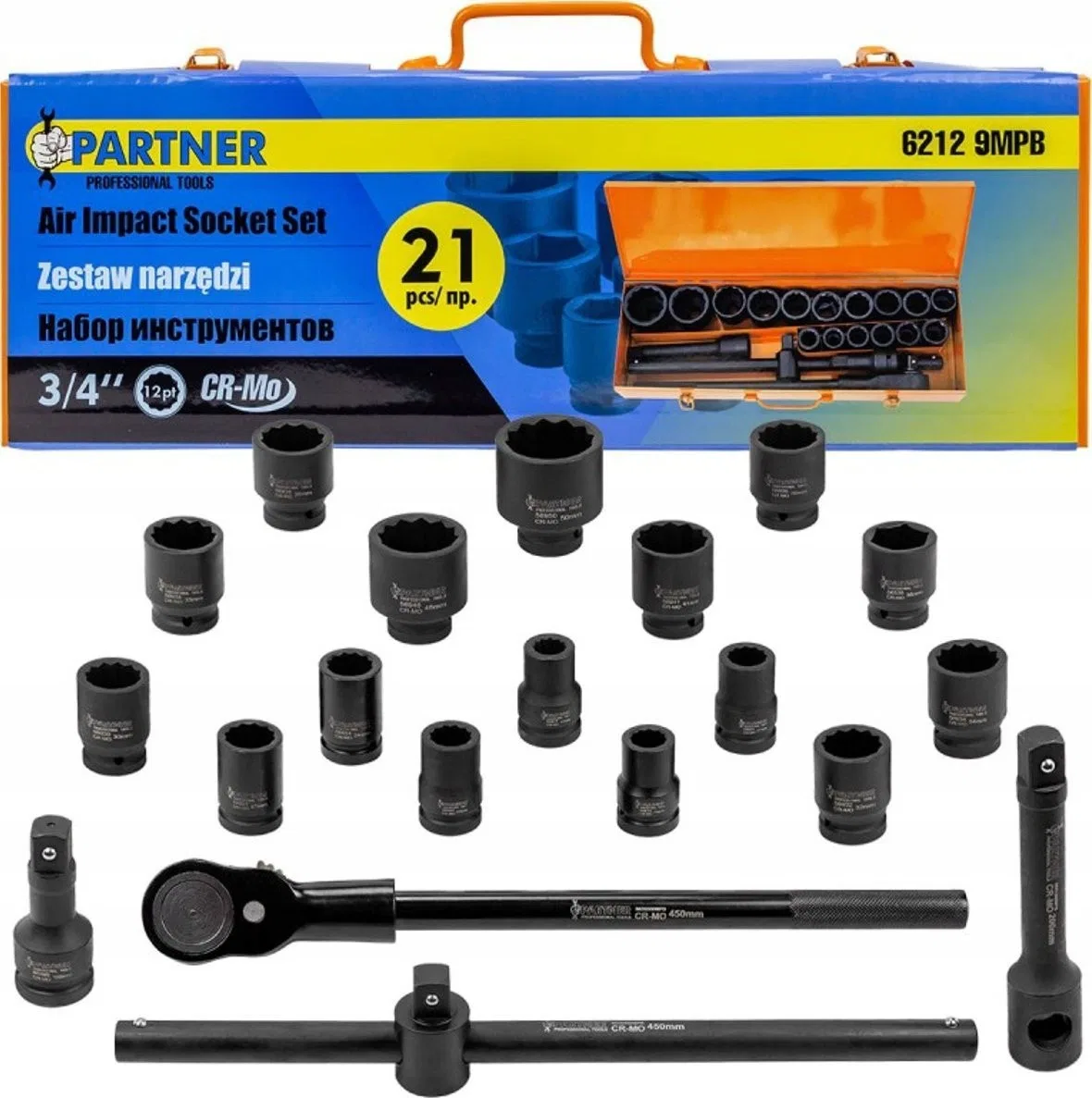 Partner-Werkzeugset 3/4"-Schlagschraubendreher-Set, 21-teilig (12-kant) (17–50 mm)
