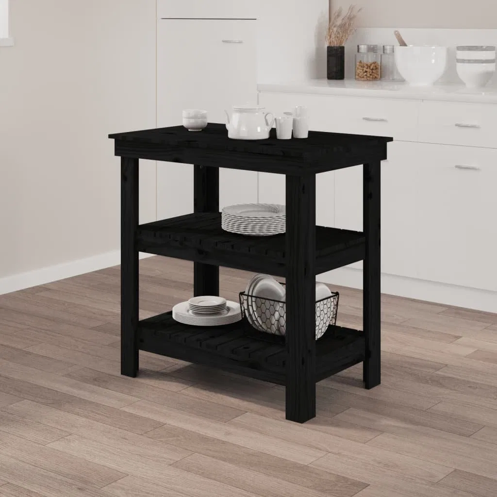 vidaXL vidaXL Arbeitstisch, schwarz, 78,5 x 50 x 80 cm, massives Kiefernholz