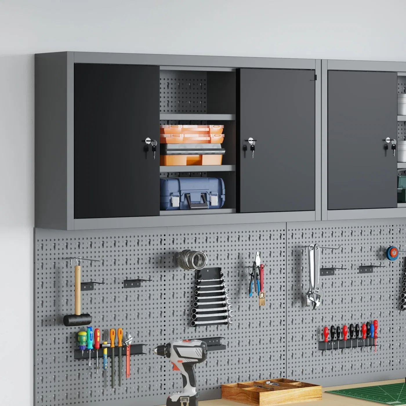 vidaXL Werkzeugschrank Grau, Schwarz Kaltgewalzter Stahl