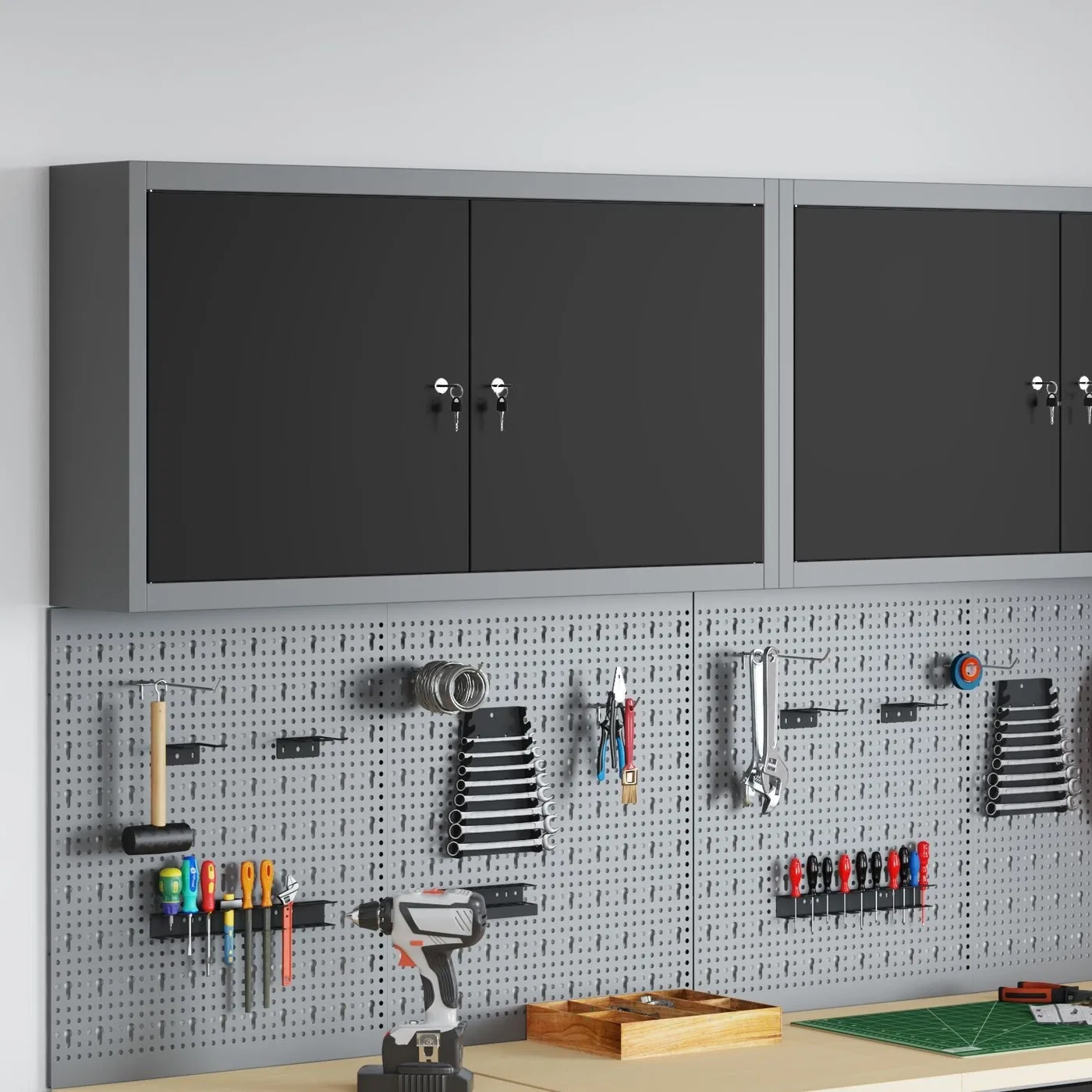 vidaXL Werkzeugschrank Grau, Schwarz Kaltgewalzter Stahl
