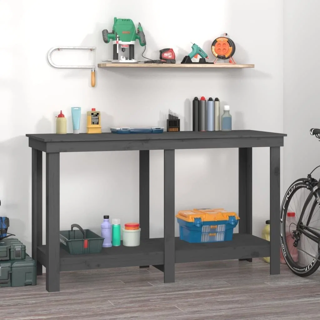 vidaXL vidaXL Arbeitstisch, grau, 140 x 50 x 80 cm, massives Kiefernholz