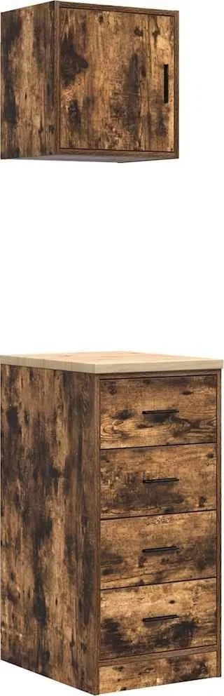 Garagenschränke, 2 Stück, geräucherte Eiche, Leimholz