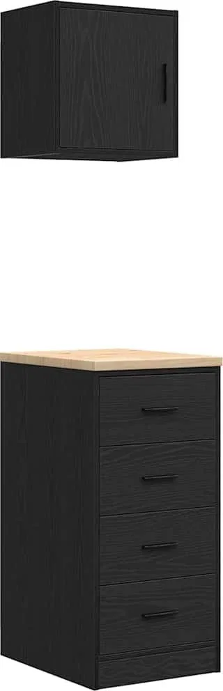Garagenschränke, 2 Stück, schwarzes Leimholz