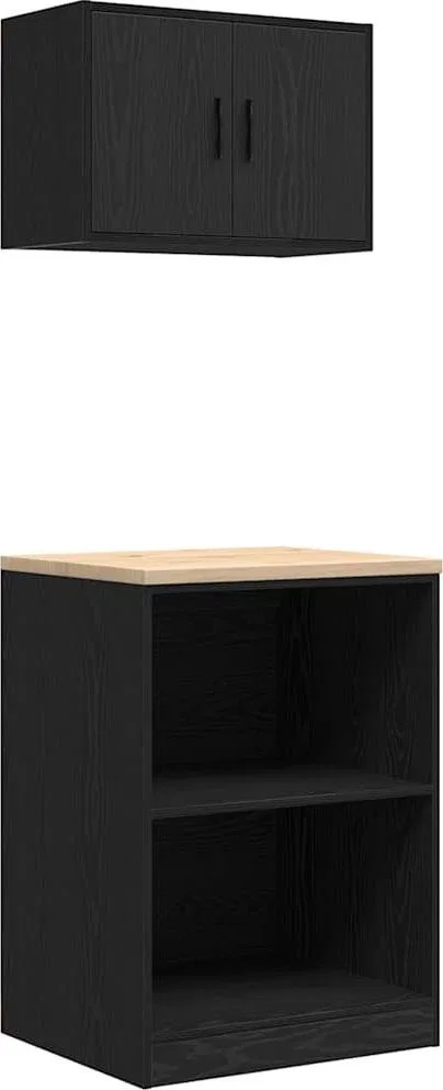Garagenschränke, 2 Stück, schwarzes Leimholz