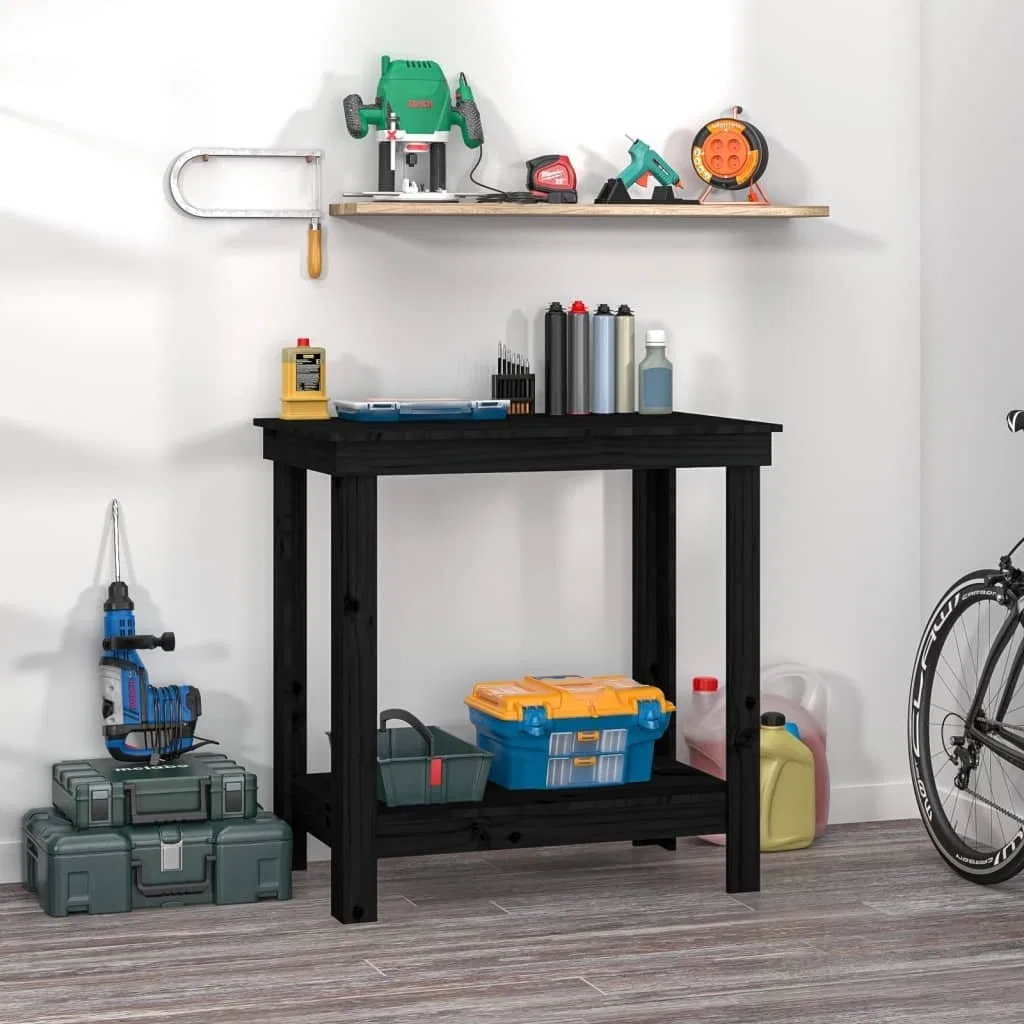 vidaXL vidaXL Arbeitstisch, schwarz, 80 x 50 x 80 cm, massives Kiefernholz