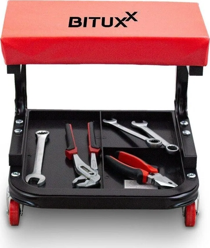 Bituxx Werkstatt-Hocker für die Garage auf Rollen, Hocker mit unterer Ablage, Stuhl