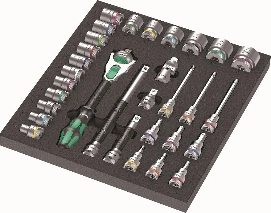 Werkzeugset Wera Wera 9722 mit Schaumstoffeinlage 8000 C Zyklop 1/2-Zoll-Ratschen-Set, 31-teilig, Werkzeugset (schwarz/grau, Ratsche und Steckschlüsseleinsätze)