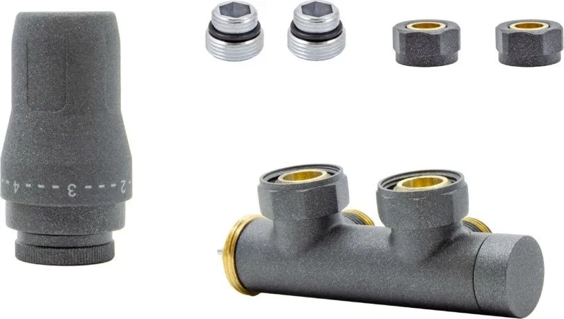Schlosser DUO-PLEX-SET 3/4" x M22 x 1,5" LINKS, RECHTS, ANSCHLUSSSTÜCKE, MIT VERSORGUNGSANSCHLUSS, VERBINDUNGSSTÜCK – GRAPHIT