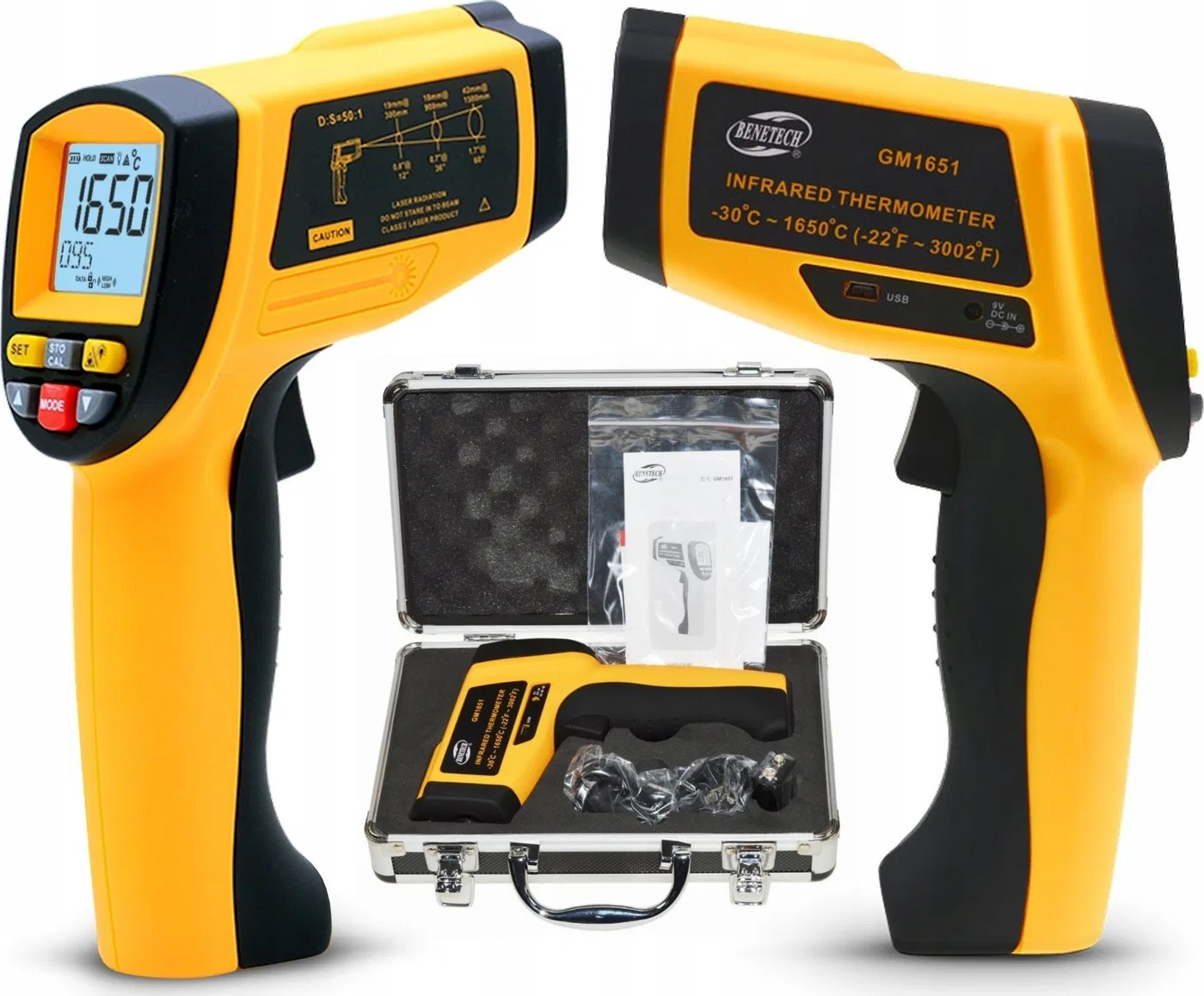 BERÜHRUNGSLOSES LASER-THERMOMETER +1650 USB
