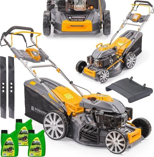 Benzin-Rasenmäher mit 7-PS-Motor, 60 l Tank, 51 cm Schnittbreite, 8-in-1-Funktion + Ölbehälter
