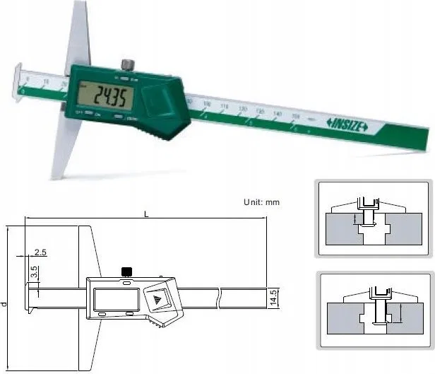 Insize Tiefenmesser, digital, 200/100, MAGF, Haken, beidseitig