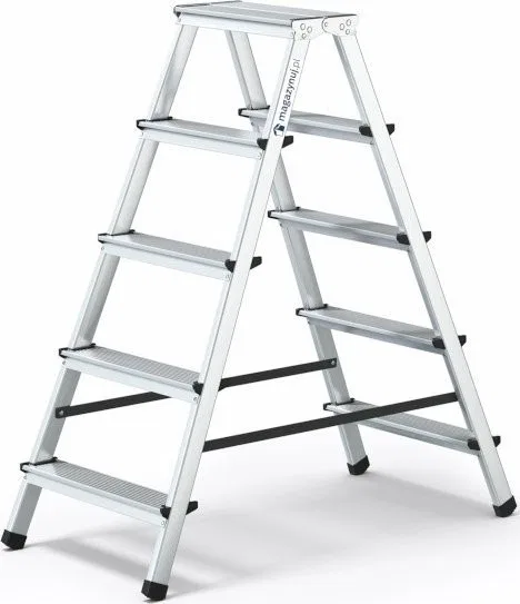 Lagerung Aluminiumleiter, beidseitig nutzbar, 5 Sprossen, Tragkraft: 125 kg – HOME