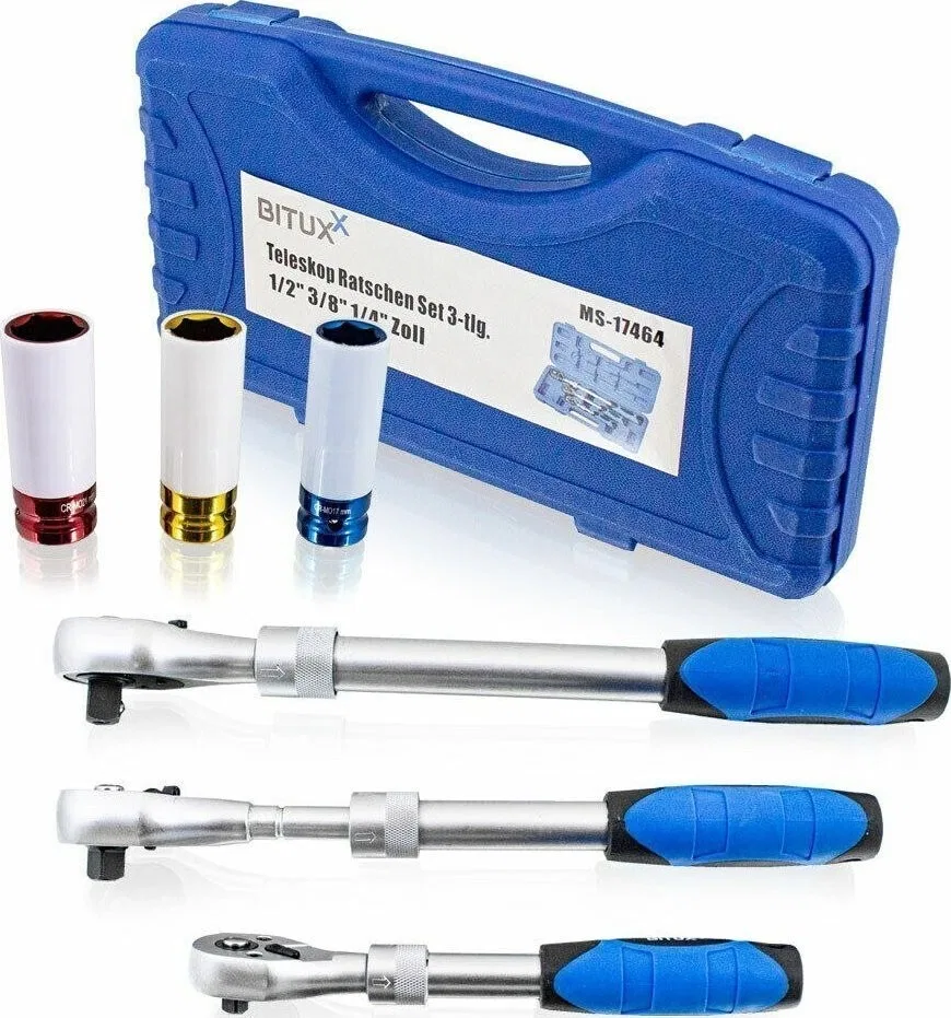 Bituxx Ratschen-Set, 3-teilig, im Koffer mit 3 Schlagschraubendrehern