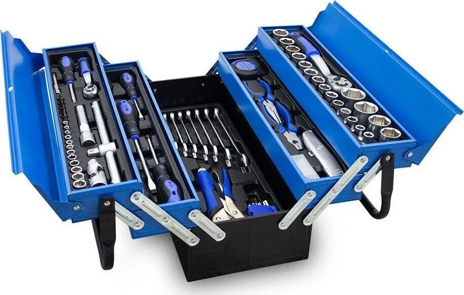 Bituxx Werkzeugkasten, aufklappbar, blau, 85 Teile, Bituxx