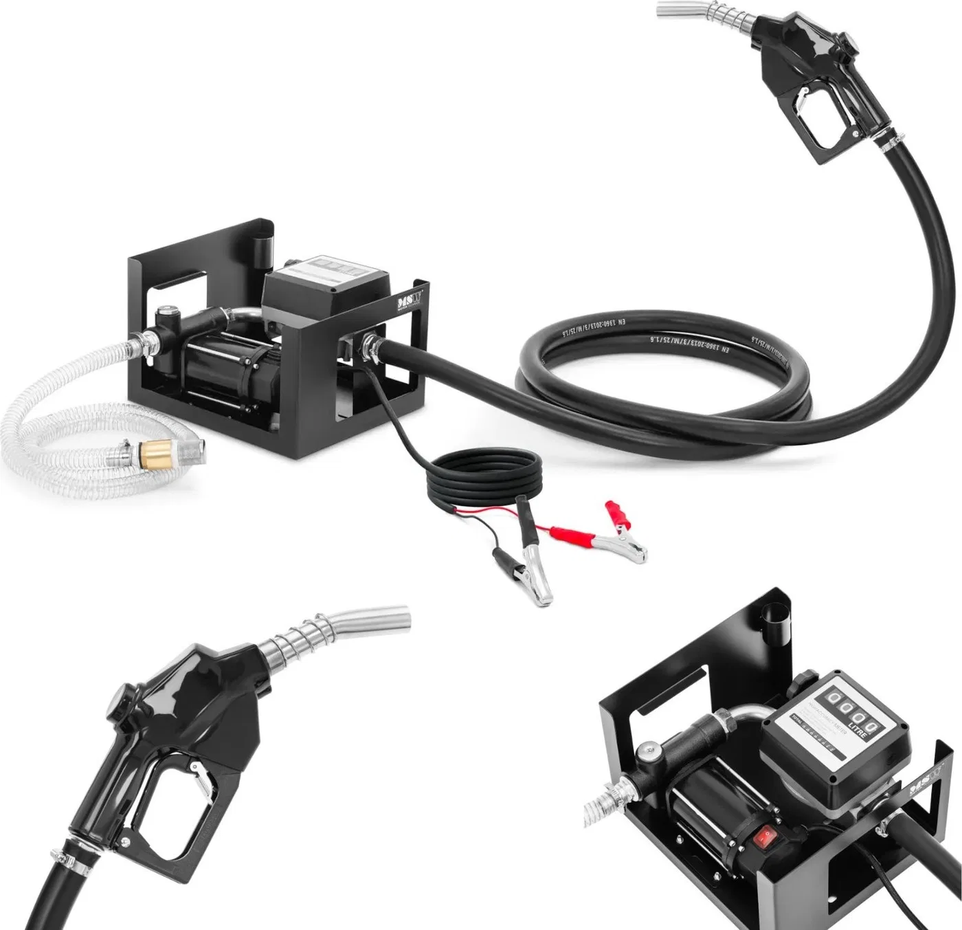 MSW Selbstansaugende Kraftstoffpumpe mit Durchflussmesser, 72 l/min, Förderhöhe bis 14 m, 360 W Selbstansaugende Kraftstoffpumpe mit Durchflussmesser, 7