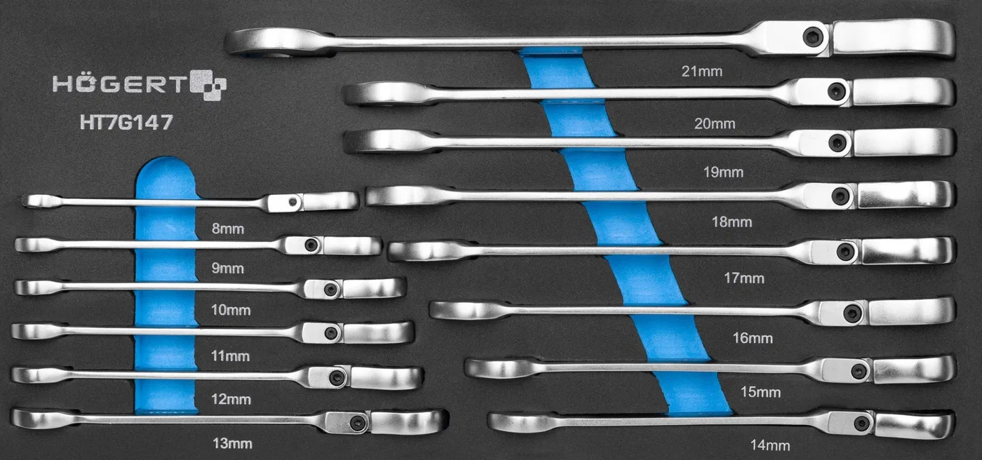 Högert Technik HOGERT KOMBINATIONSSCHLÜSSEL-SET MIT GELENK, 14-teilig, EVA-EINLEGER