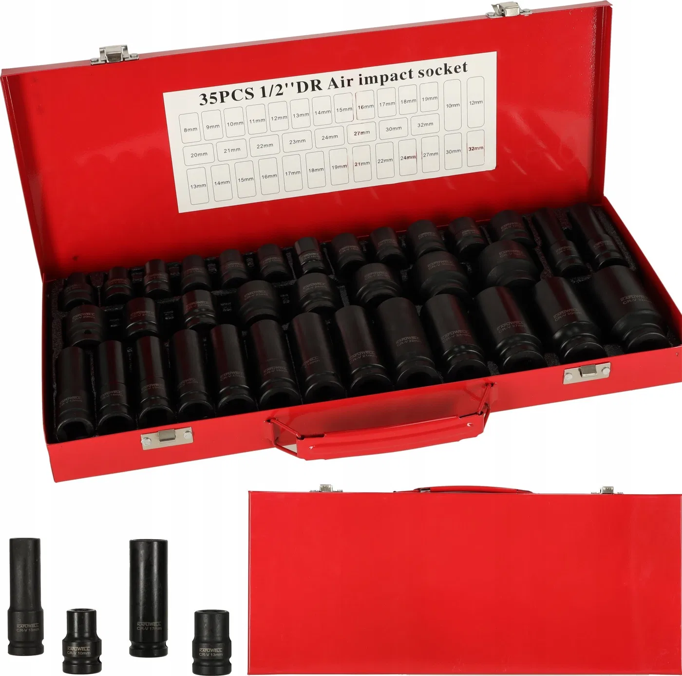 1/2-Zoll-Schlagschraubendreher-Einsätze 8–32 mm, 35-teiliges Set