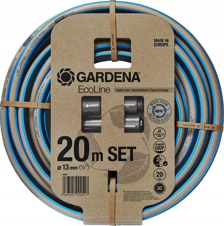 Gardena GARDENA EcoLine Schlauch 13 mm (1/2"), 20 Meter, mit Systemteilen (schwarz/beige, zu 65 % aus recyceltem Material)