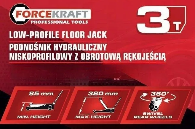 Forcekraft Hydraulikheber, flache Froschausführung, 3 t, mit drehbarem Griff