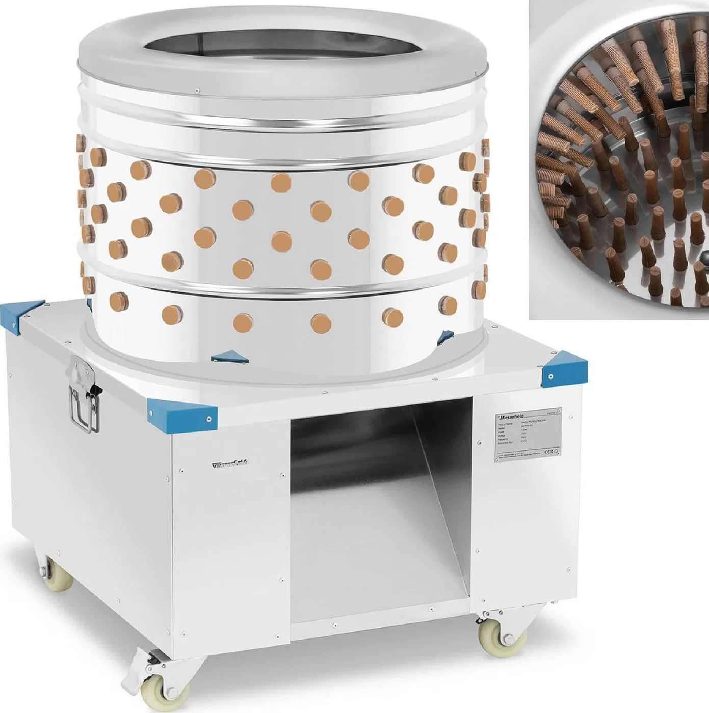 Wiesenfield Federentfernungsmaschine für Geflügel, 540 kg/h, Durchmesser 60 cm Federentfernungsmaschine für Geflügel, zum Rupfen und Entfernen der Federn