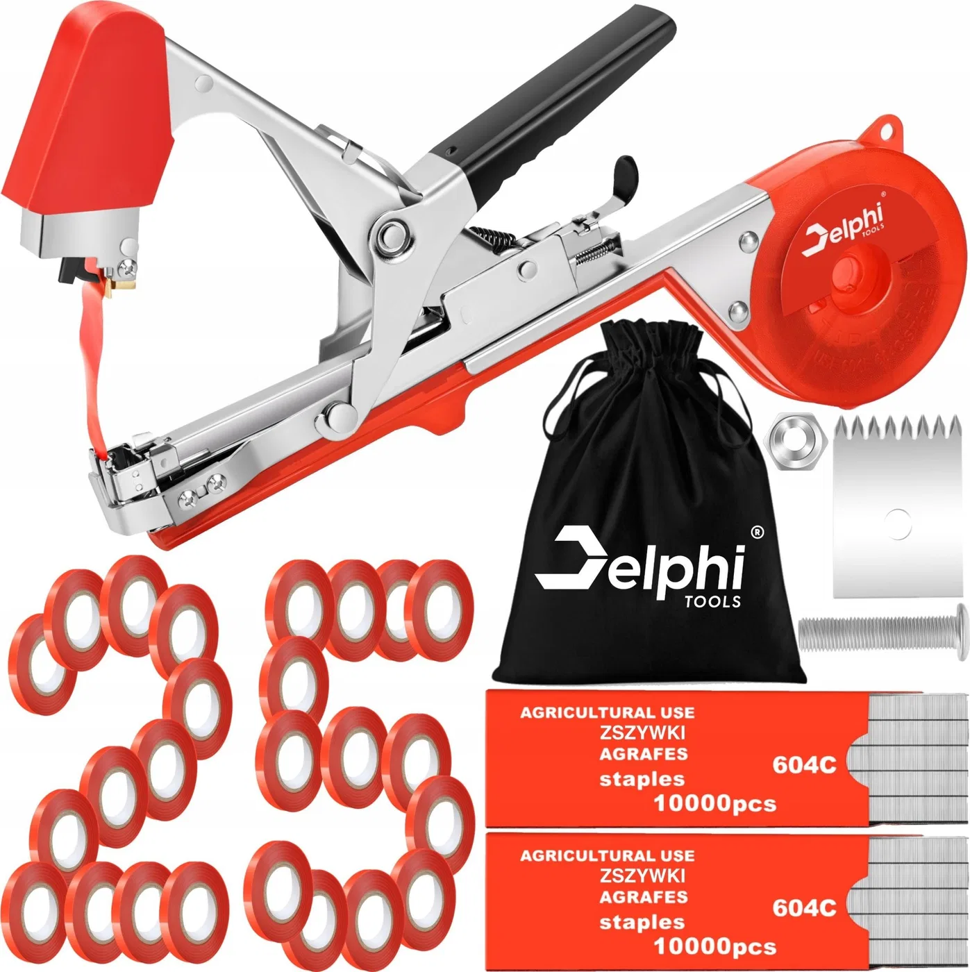 Delphi Tools TAPENER – Garten- und Baumschul-Heftgerät zum Binden von Pflanzen, 25 Heftklammern