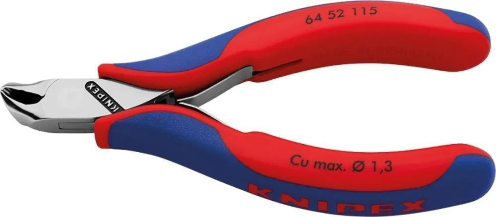 Knipex Winkel-Stirnschneidezange für Elektroniker, ohne Abschrägung, 115 mm