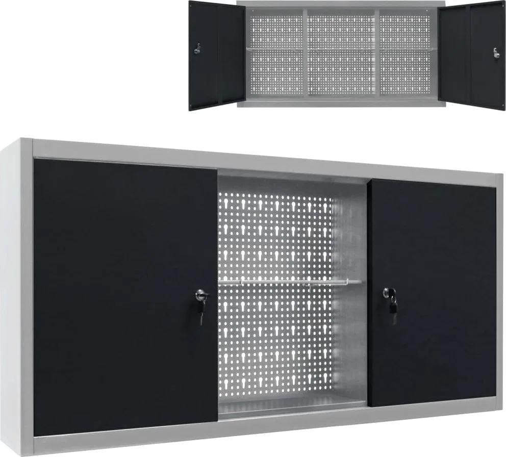 vidaXL Wand-Werkzeugschrank, Metall, grau-schwarz