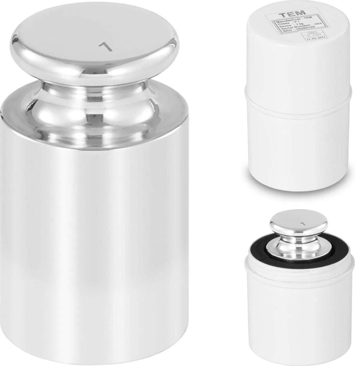 TEM Massestandardgewicht zur Kalibrierung von Waagen, rostfrei, OIML-Klasse F1, 1 kg Massestandardgewicht zur Kalibrierung von Waagen