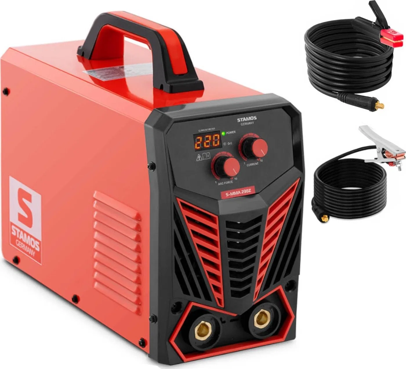 Stamos Germany IGBT-Inverter-Schweißgerät für MMA-Schweißen mit Hot-Start- und Arc-Force-Funktionen, 220 A IGBT-Inverter-Schweißgerät für MMA-Schweißen mit Hot-Start- und