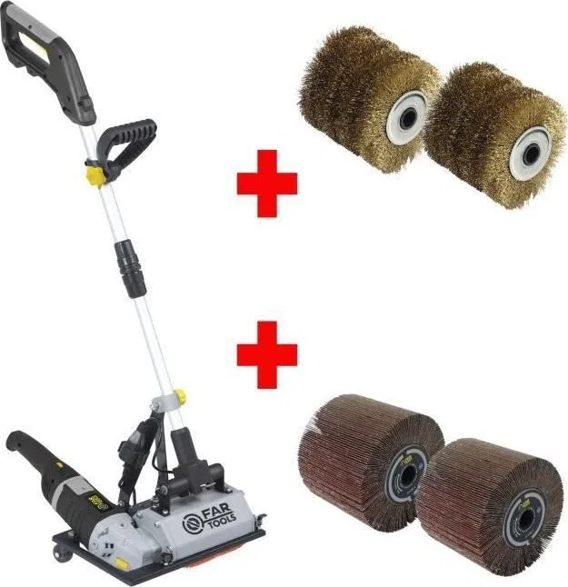 Schleifmaschine Fartools FARTOOLS-PAKET: GROSSER RENOVATOR AUF STIEL FÜR BODENOBERFLÄCHEN + 2 MESSINGDRAHTBÜRSTEN + 2 SC-BÜRSTEN
