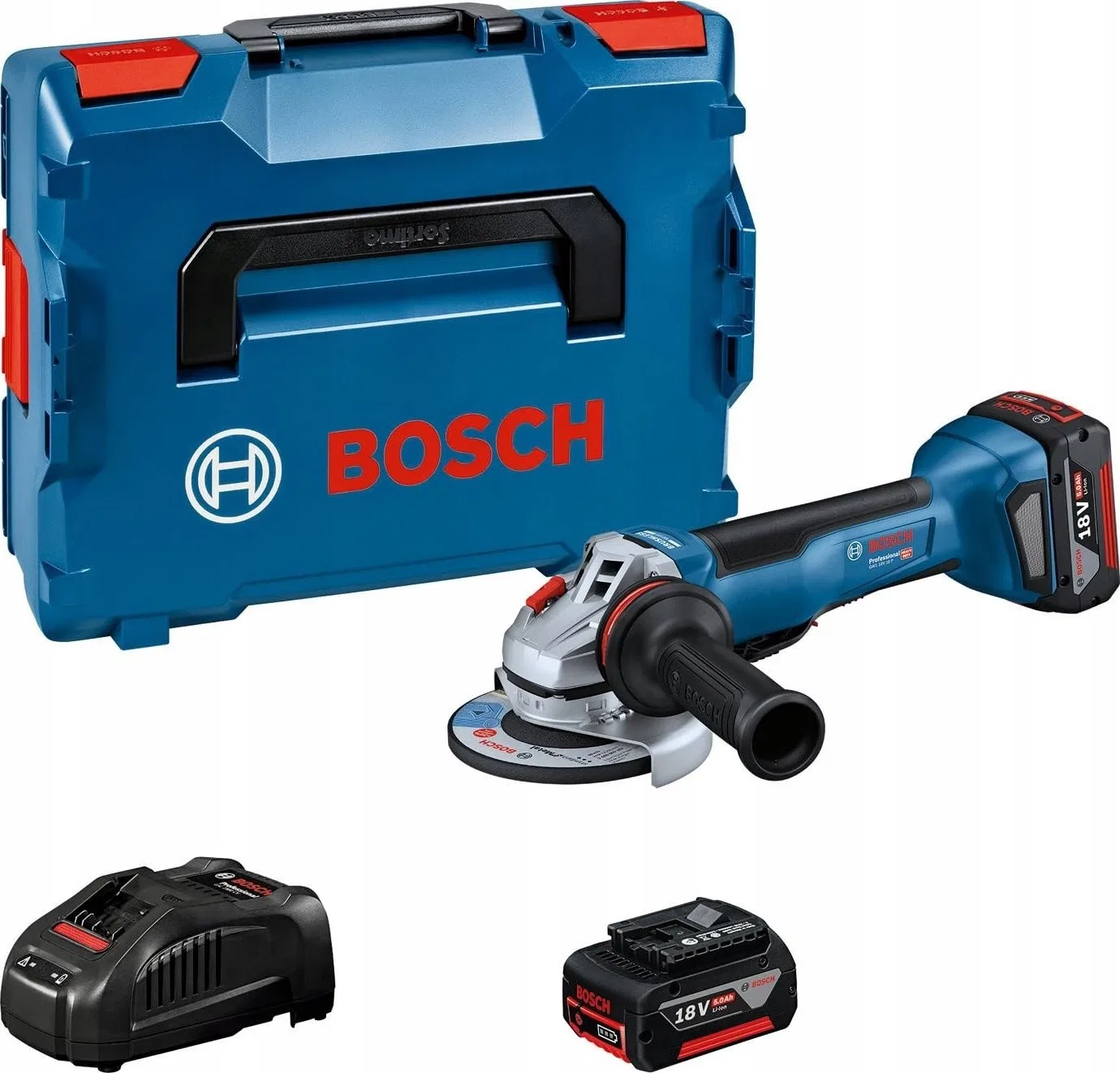 Bosch Akku-Winkelschleifer GWS 18V-10 P Professional, 125 mm (blau/schwarz, 2 Li-Ionen-Akkus à 5,0 Ah, im L-BOXX)