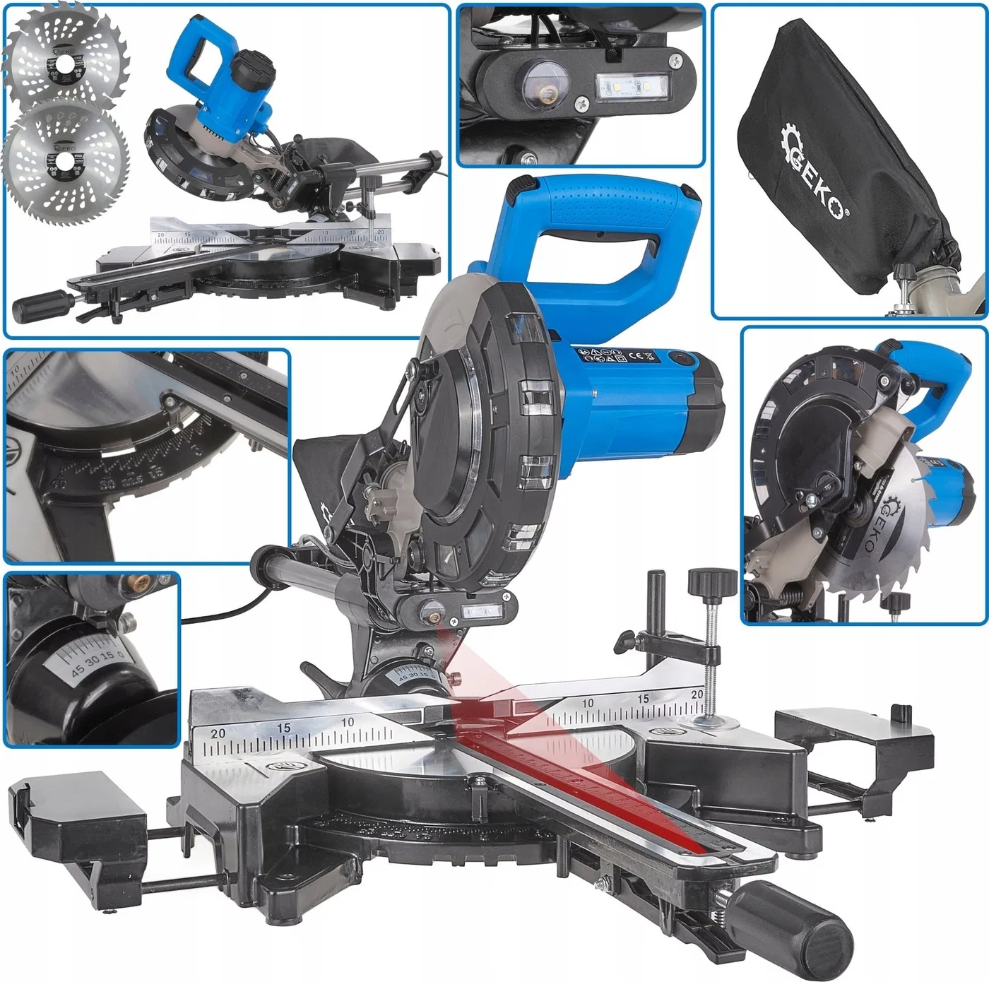 Geko-Gehrungssäge Gehrungssäge mit Vorschub 1700 W, 210 mm (1)