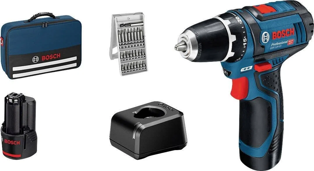 Bosch Akku-Bohrschrauber GSR 12V-15, 12 V, 2 x 2-Ah-Akku