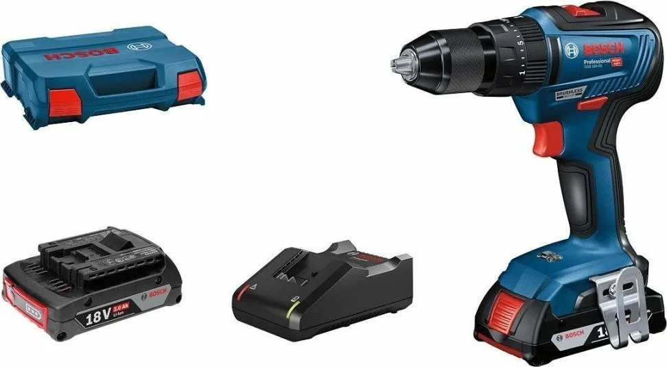 Bosch Akku-Schlagbohrschrauber GSB 18V-55 Professional, 18 Volt (blau/schwarz, 2 Li-Ionen-Akkus à 2,0 Ah, im L