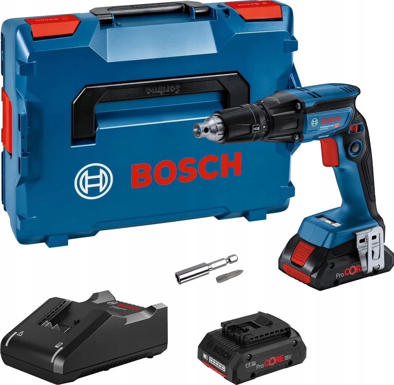 Bosch Akku-Trockenbauschrauber GTB 18V-45 Professional (blau/schwarz, 2x Akku ProCORE18V 4,0 Ah, im L-BOXX)