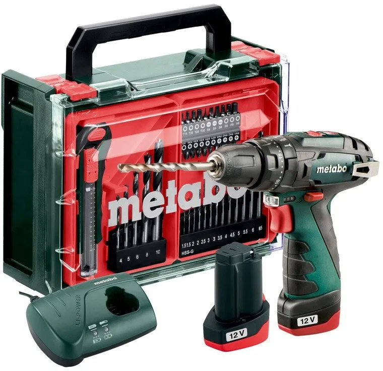 METABO.PowerMaxx SB Basic Set Mobile Werkstatt + 2 Li-Ionen-Akkus 12 V/2,0 Ah mit Ladegerät LC 40 + 41 Teile