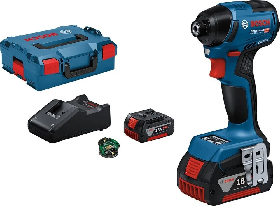 Bosch Akku-Schlagschrauber GDR 18V-220 Professional, 18 Volt (blau/schwarz, 2 Li-Ionen-Akkus à 5,0 Ah, Bluetooth