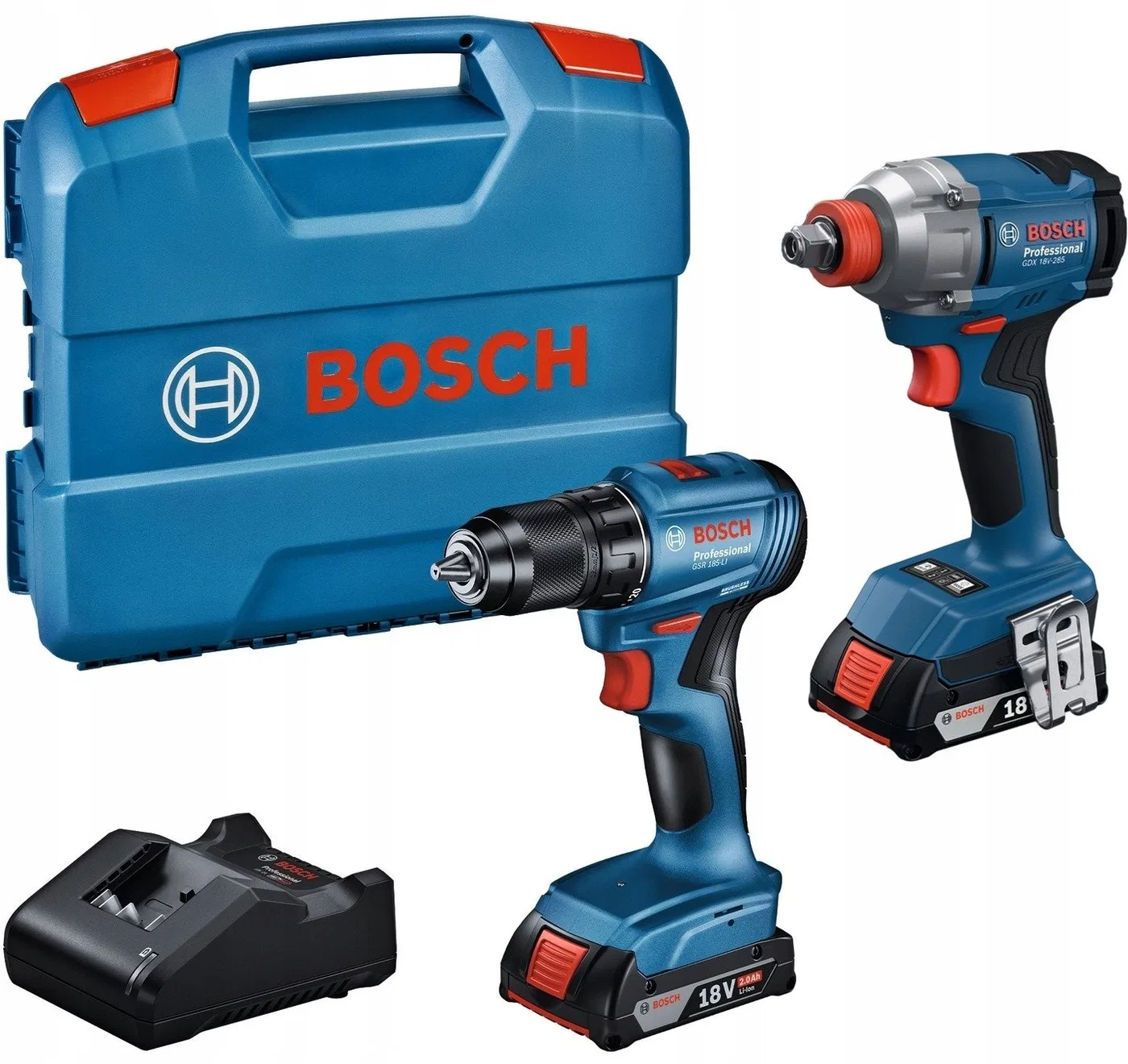 BOSCH 18-V-KOMBISET (GDX 18V-285 + GSR 185-LI) 2x2,0 Ah L-CASE