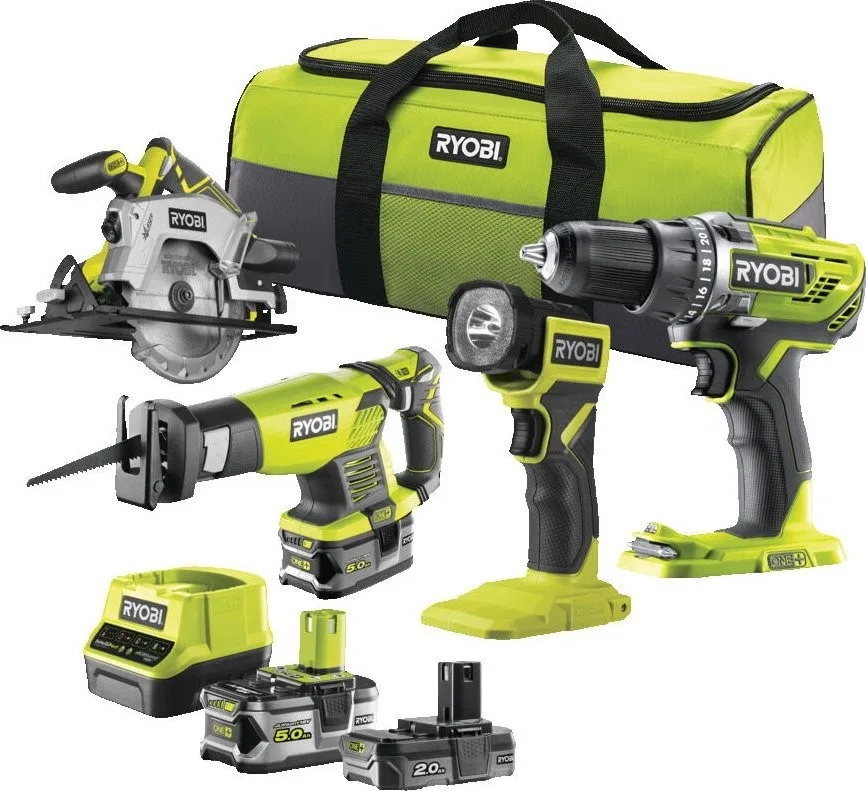 Ryobi-Elektrowerkzeugset RCK184-252S RYOBI SET RCK184A-252S: Bohrschrauber R18DD3 Stichsäge R18JS Kettensäge RWSL1801