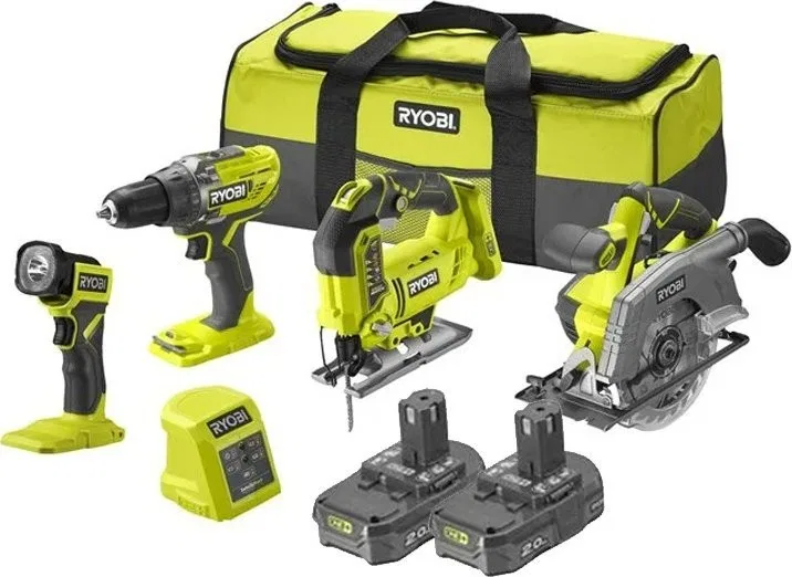 Ryobi RCK184D-220S Elektrowerkzeug-Set mit 4 18-V-ONE+-Elektrowerkzeugen, inklusive zwei Akkus, einem Ladegerät und einer Ryobi-Tasche