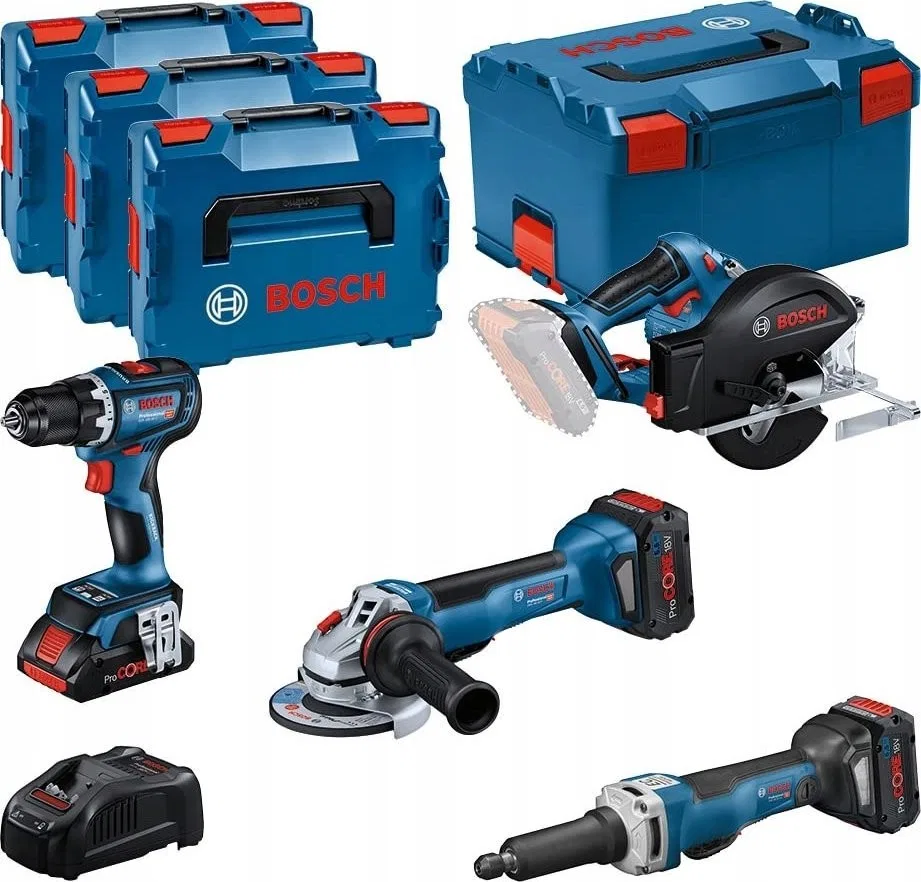 BOSCH.COMBO SET 18 V (GSR 18V-90C + GWS 18V-15 PSC + GKM 18V-50 + GGS 18V-23 PLC) 1xPC4,0Ah 2xPC5,5Ah ...