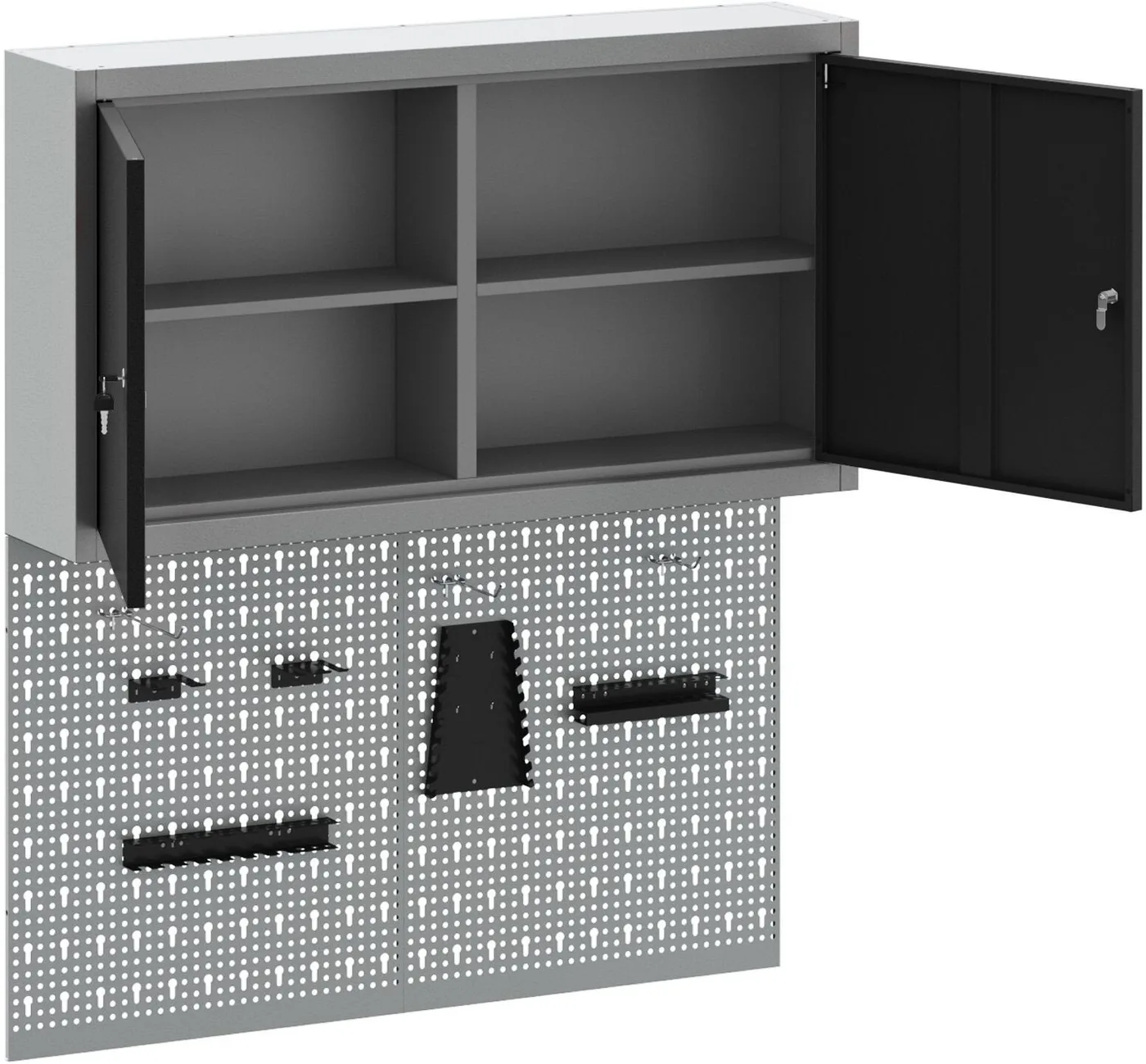vidaXL Werkzeugschrank-Set, 3-teilig, schwarz und grau, Stahl, mit Haken
