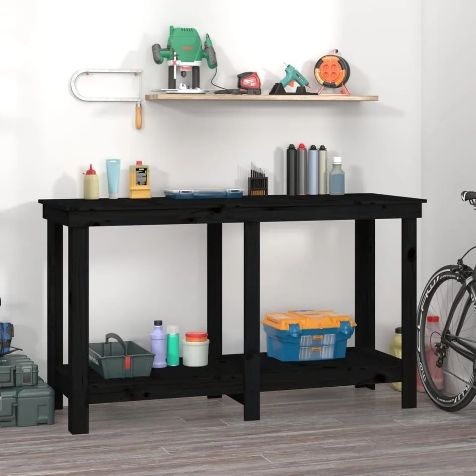 vidaXL vidaXL Arbeitstisch, schwarz, 140 x 50 x 80 cm, massives Kiefernholz